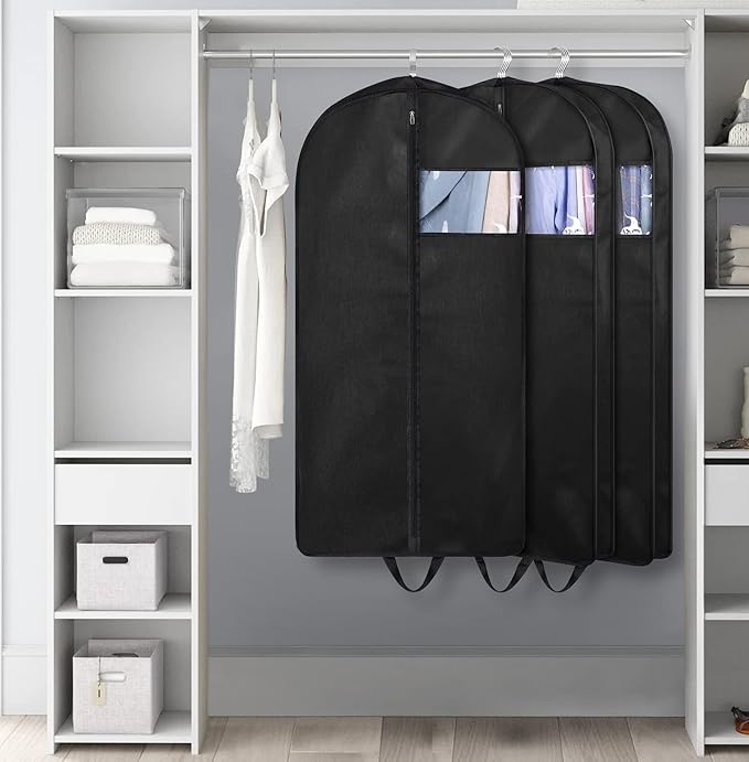 KIMBORA 43" Suit Bags for Closet Storage and Travel, Gusseted Hanging Garment Bags for Men Suit Cover With Handles for Clothes, Coats, Jackets, Shirts(3 Packs)