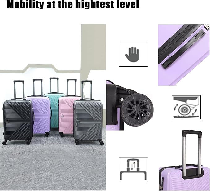 Luggage Set 3 Pieces -Suitcase Set - Carry on Luggage with Wheels - Check-in Luggage - PC + ABS Durable Suitcase Rotating Silent Wheels 3-Piece 20/24/28 Purple