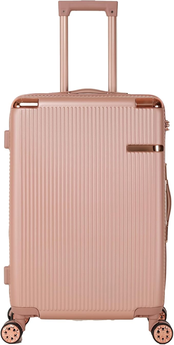 Merax Luggage Sets 4 Piece with Cosmetic Case TSA Lock, Hardside ABS Carry On Suitcase with YKK Zippers Lightweight Rolling Travel Luggage Sets with Spinner Wheels,14+20+24+28 IN,Rose Gold