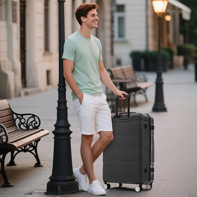 Merax Luggage Sets 3 Piece, Suitcases with Spinner Wheels, Lightweight Travel Luggage with Lock, ABS Hardshell Suitcase Set 20/24/28 IN,Charcoal