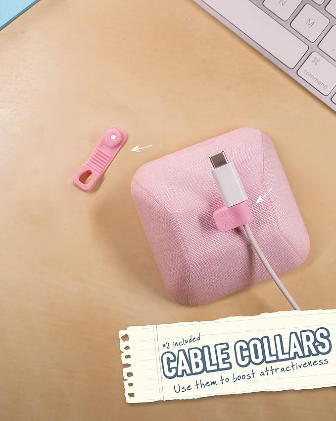 Smartish® Magnetic Cord Holder - Cable Wrangler Organizer Stocking Stuffer with Magnet Clips for Charger Management on Desktop, Nightstand for USB-C + Lightning - I'm Blushing
