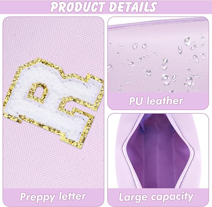 Gifts for Girls Initial Makeup Bag Personalized Cosmetic Bag with Zipper Cute Travel Toiletry Bag Waterproof PU Preppy Makeup Pouch Birthday Gift for Teen Girls Women(Purple R)