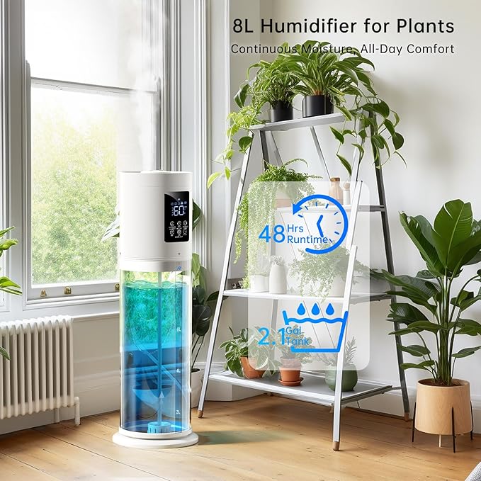 2.1Gal/8L Smart Humidifier Large Room, Top Fill Humidifiers for Bedroom with Diffuser, 7 Color Lights,16H Timer, Auto Mode, APP Remote Control, 4 Levels Cool Mist Air Humidifier for Plants Home Office