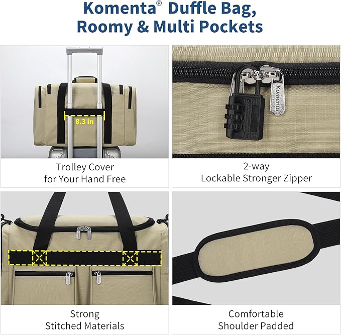 20 inch Gym Bag for Men, 40L Sports Duffle Bag with side pockets durable Weekend Overnight Bag for Travel, Workout, Fitness (Camel)