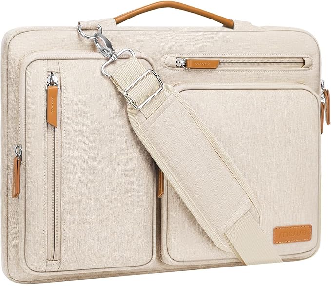 MOSISO 360 Protective Laptop Shoulder Bag,15-15.6 inch Computer Bags Compatible with MacBook Pro 16 inch, HP, Dell, Lenovo, Asus Notebook,Side Open Messenger Bag with 4 Zipper Pockets, Sand