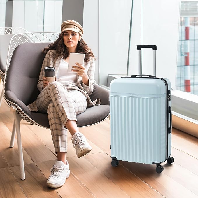 Merax Luggage Sets 5 Piece,Hardshell Expandable Suitcase with Spinner Wheels and Travel Bags,Lightweight Carry on Luggage,20/24/28IN,Light Blue