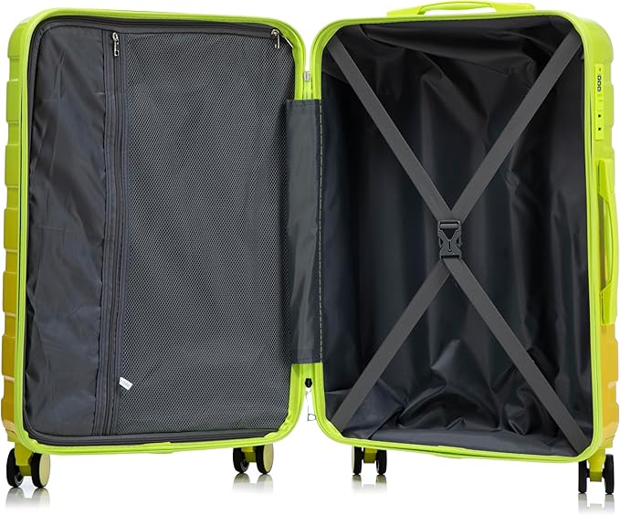 Campfun 3 Piece Luggage Sets, PC Gradient Color Suitcase Set with Double Spinner Wheels, Durable Carry On Luggage with Combination Lock, 20/24/28 inch, Green+Yellow