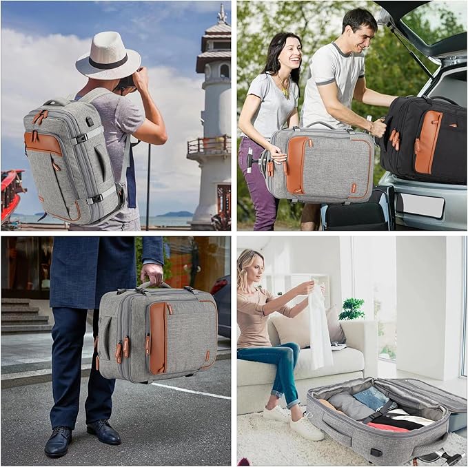 Lumesner Carry on Travel Backpacks, Extra Large 40L Flight Approved for Men & Women,Expandable Suitcase backpack (Rolling-Grey)