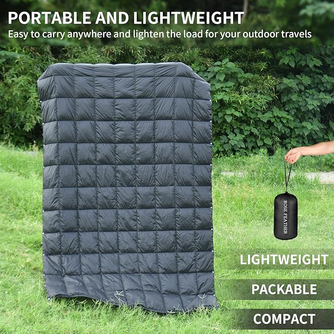 Down Camping Blanket - Lightweight, Packable, Warm & Puffy Outdoor Travel Quilt for Sleep, Hiking, Backpacking, Stadium, Festivals, Water-Resistant Sleeping Bag 55"x79"