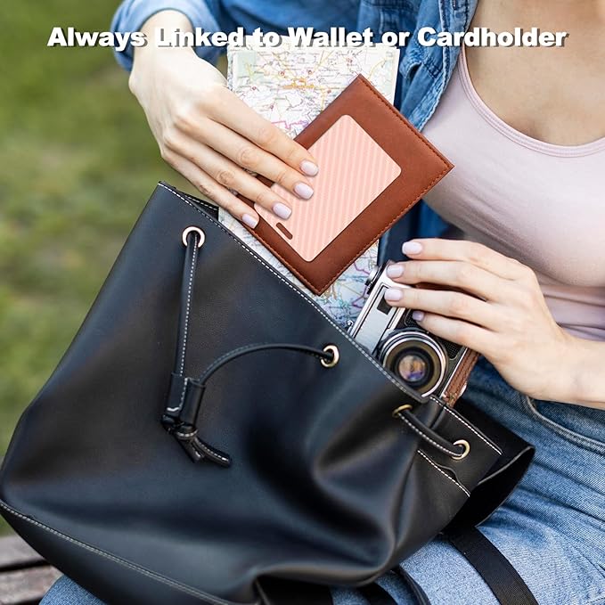 Wallet Tracker Card, Slim Rechargeable Bluetooth Item Locator, Smart Finder Compatible with Apple Find My for Wallet, Luggage, Passport, IP68 Waterproof (iOS Only) (Carbon Fiber Pink)