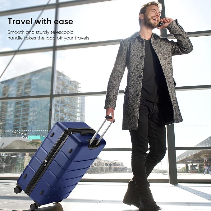 OLIXIS 28 Inch Luggage, Hardside Checked Suitcase with Spinner Wheels, Lightweight ABS Hard Shell Travel Luggage, TSA Approved Lock, Expandable Large Suitcase for Business & Travel–Blue