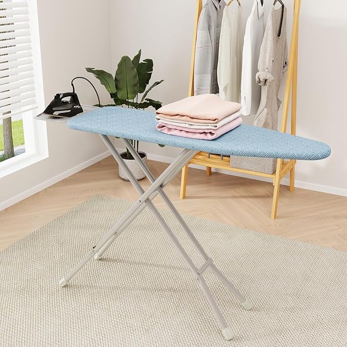 COSTWAY Ironing Board Full Size, 57” x 15” Foldable Iron Stand w/ 7-Level Height Adjustable, Heat-Resistant Ironing Cover, Heavy-Duty Metal Frame, Compact Iron Table for Home, Laundry Room (Blue)