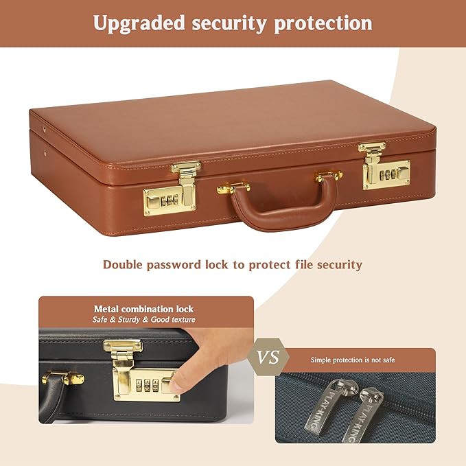 Briefcases for Men, Professional Leather Briefcase with Lock, Hard Shell Business Brief Case, Durable Executive Attache Case for Laptop Documents, Mens Hard Briefcase for Work Office Travel