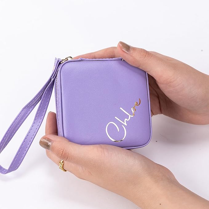 Angelina's Palace Personalized Jewelry Case with Name Engraved,Custom Leather Travel Jewelry Organizer Box for Rings,Earrings,Necklaces,Birthday Bridesmaid Gift For Women