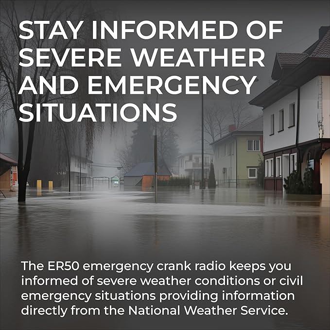Midland ER50 Emergency Radio with Weather Alert and Flashlight - Hand Crank or Solar Power NOAA Weather Radio for Home or Travel with AM/FM Tuner