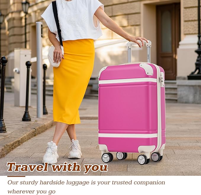Merax Luggage Set,24 IN Hardside Suitcase with Duffel Bags,3 Piece Expandable Luggage with Spinner Wheels, Vintage Luggage with TSA Lock Lightweight,(Pink)