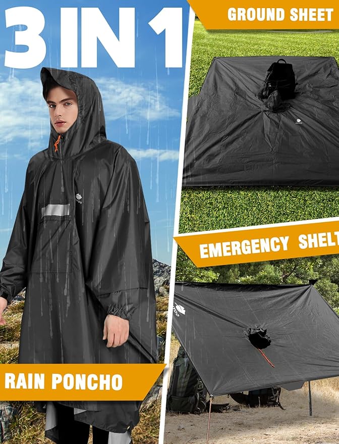 ANYOO Hooded Rain Poncho for Adults Waterproof Lightweight Rain Coat for Men Women Reusable Rain Jacket for Emergency Outdoor