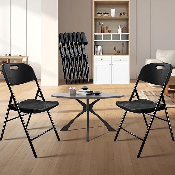 8 Pack Folding Chair, 700 lb Weight Capacity,Indoor/Outdoor Heavy Duty Foldable Chairs for Restaurants, Kitchens, Picnics, Races, Parties & Weddings. (8, Black)