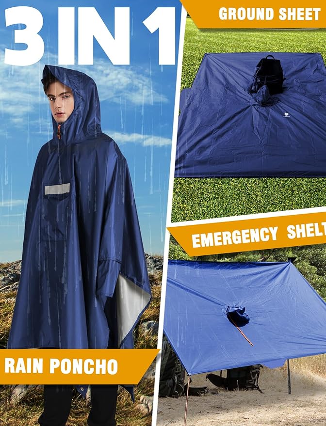 ANYOO Hooded Rain Poncho for Adults Waterproof Lightweight Rain Coat for Men Women Reusable Rain Jacket for Emergency Outdoor