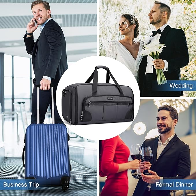 WITZMAN Garment Duffle Bags for Travel Mens Large Convertible Carry On Suit Garment Bag for Men Hanging Clothes with Shoe Compartment(B725 Silvery Grey)