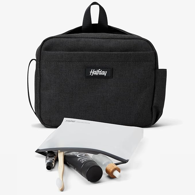 Halfday Sidecar Toiletry Bag | Travel Organizer for Men & Women with Waterproof Pouch, Mesh Pockets, Toothbrush Holder, Hanging Loop (Lightweight, Durable, Water-Resistant), Shadow