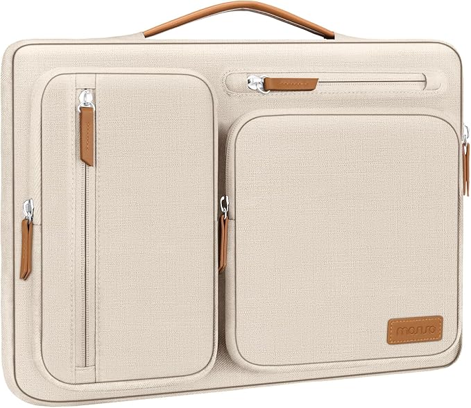 MOSISO 360 Protective Laptop Case 13.3 inch, 13-13.3 inch Laptop Sleeve Compatible with MacBook Air/Pro 13 / Pro 14,HP Dell Acer ASUS,Side Open Carrying Case with 4 Zipper Pockets&Handle, Sand