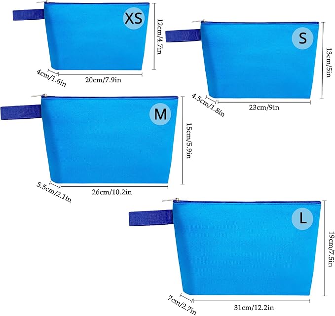 10 Pieces Cotton Canvas Makeup Bag with Bottom and Strap, Multi-Purpose Cosmetic Bag with Zipper Travel Toiletry Pouch, Blank DIY Craft Bag (Blue, L)
