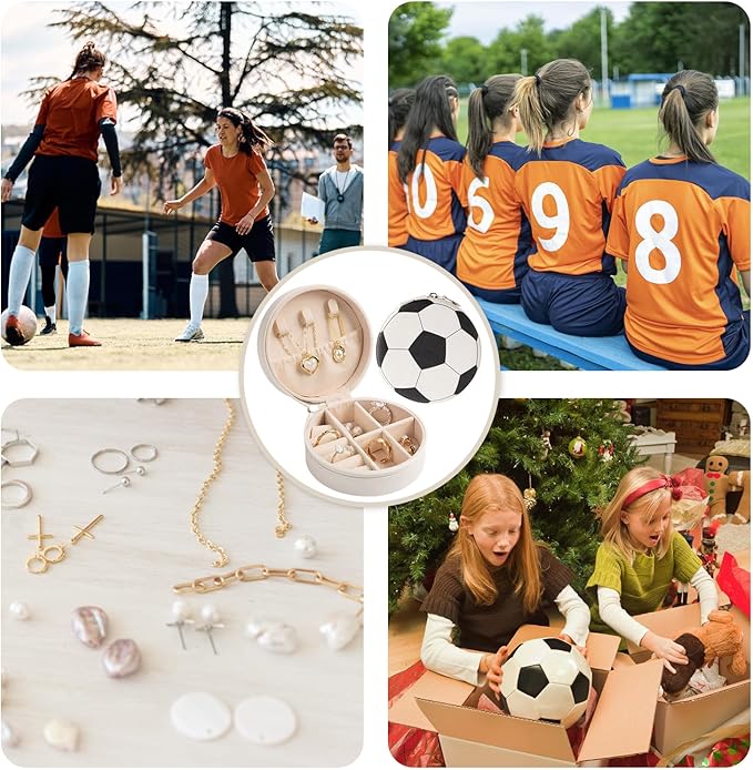 12-Pack Soccer Mini Travel Jewelry Case Round Black and White Soccer Stuff Portable Jewelry Organizer Storage Case for Christmas Graduation Sports Team Club Birthday Goodie Favors Gifts