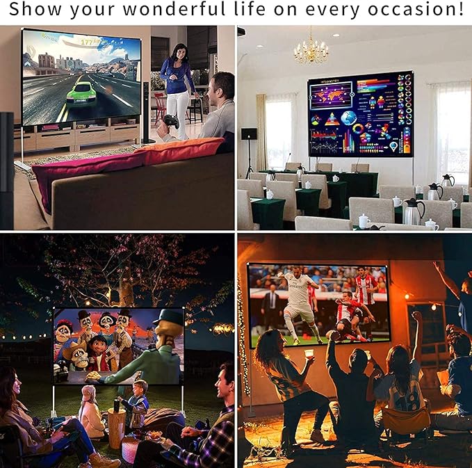 SKERELL Projector Screen with Stand 120 inch Portable Projection Screen 16:9 4K HD Rear Front Projections Movies Screen with Carry Bag for Indoor Outdoor Home Theater Backyard Cinema Travel