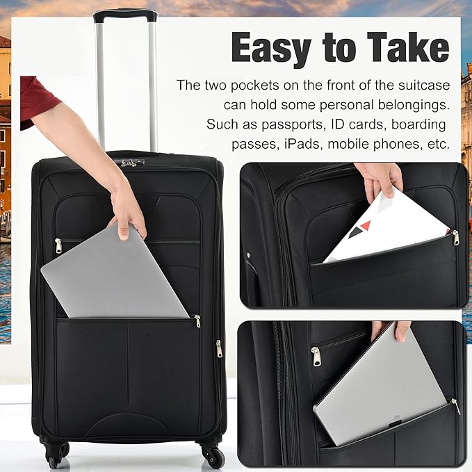Luggage Sets 5 Piece Softside Expandable Lightweight Durable Softshell Suitcase Sets Spinner Wheels TSA Lock