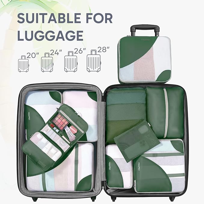 ALL INCLUDED 10 Set Durable Packing Cubes for Travel,Christmas Gifts for Women Mom, UPGRADED Anti-Tear Stitching, NEW Improved Luggage Packing Organizers for Suitcases Accessories (Dark Green)