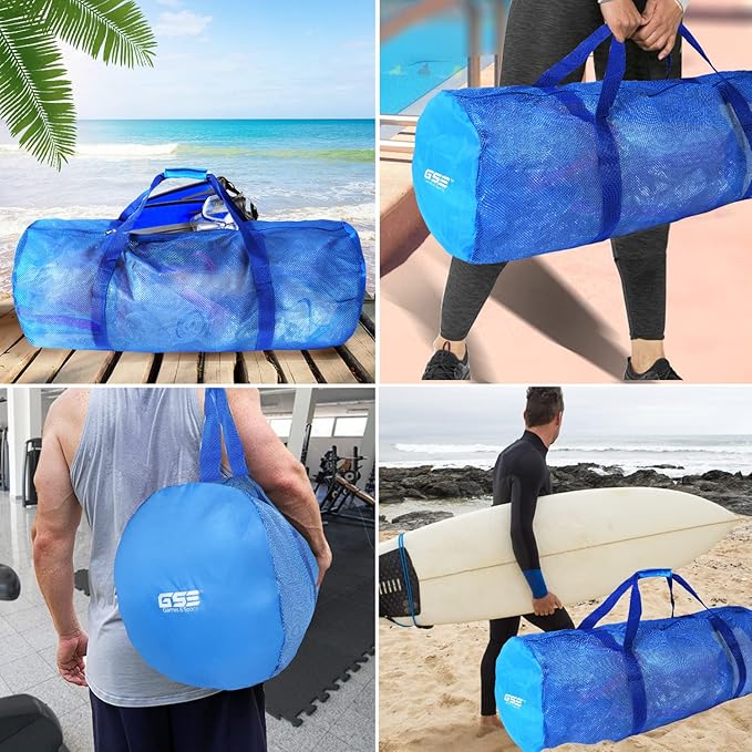 Blue Heavy-Duty Large Mesh Sports Duffle Bag, Dry Bag, Diving Equipment Scuba Bag with Zipper. Great for Gym Workout, Sport Balls Storage, Scuba Gear, Snorkeling, Water Sports and Travel