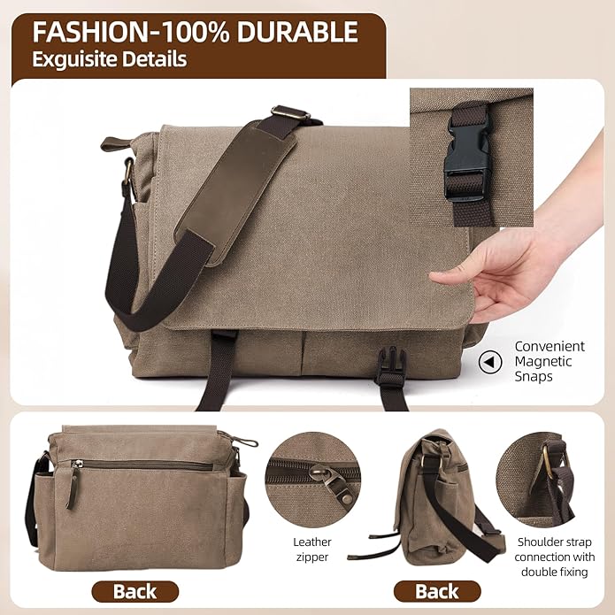 Messenger Bag for men Laptop Bag UnisexRetro Canvas Bag14-15.6 inches Casual single shoulder bag For Work College Travel
