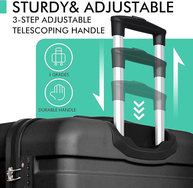 AnyZip Luggage PC ABS Hardside Lightweight Suitcase with 4 Universal Wheels TSA Lock Checked-Medium 24 Inch Black