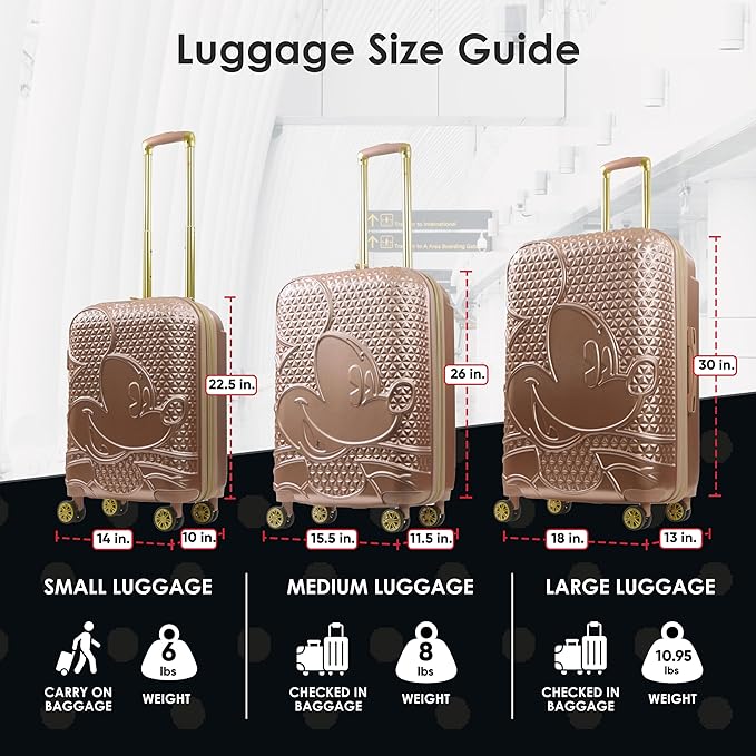 FUL Disney Mickey Mouse 22 Inch Carry On Luggage, Hardshell Rolling Suitcase with Spinner Wheels, Rose Gold
