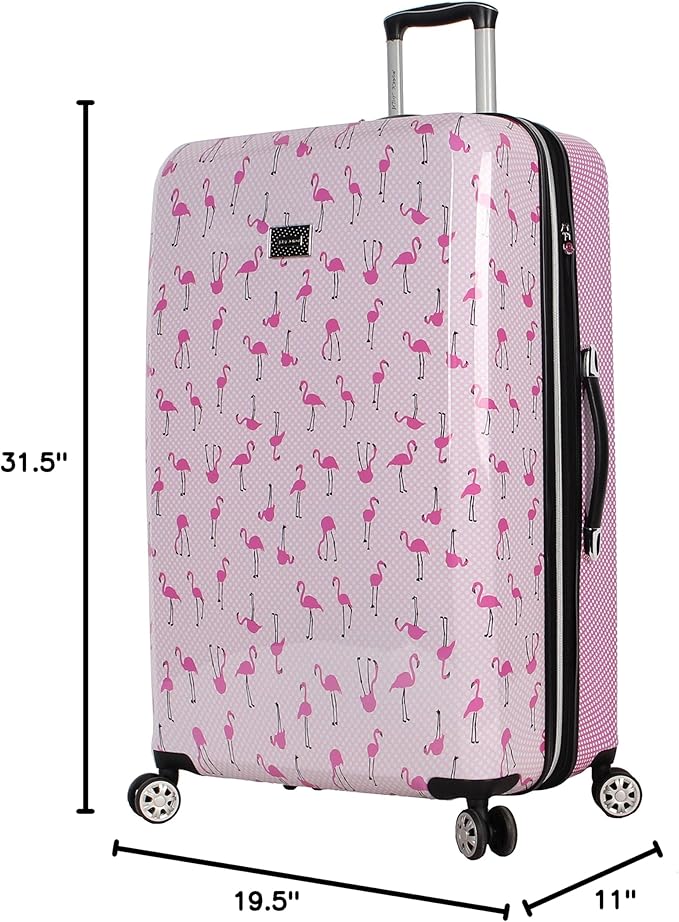 Betsey Johnson 30 Inch Checked Luggage Collection - Expandable Scratch Resistant (ABS + PC) Hardside Suitcase - Designer Lightweight Bag with 8-Rolling Spinner Wheels