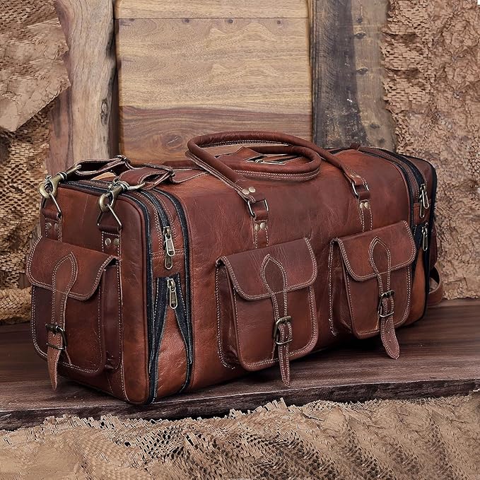 Leather Handmade Vintage Travel Luggage 32 Inch Leather Duffle Bag for Men and Women Gym Sports Bags Weekender Travel Overnight Carry On Duffel Bag Gift For Men (34 inch)