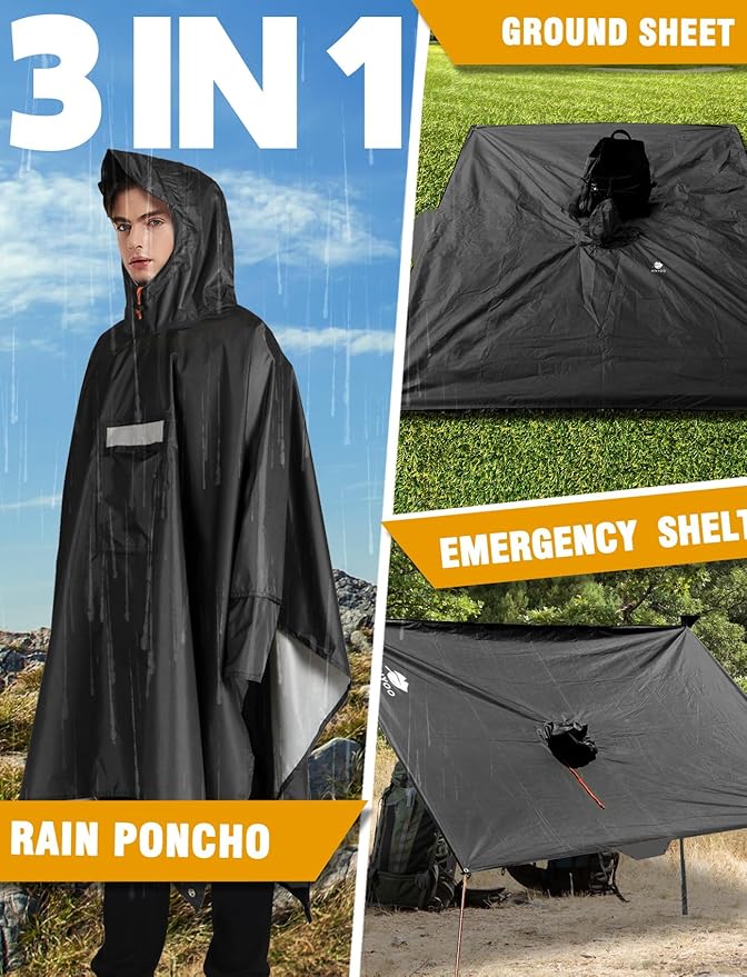 ANYOO Hooded Rain Poncho for Adults Waterproof Lightweight Rain Coat for Men Women Reusable Rain Jacket for Emergency Outdoor
