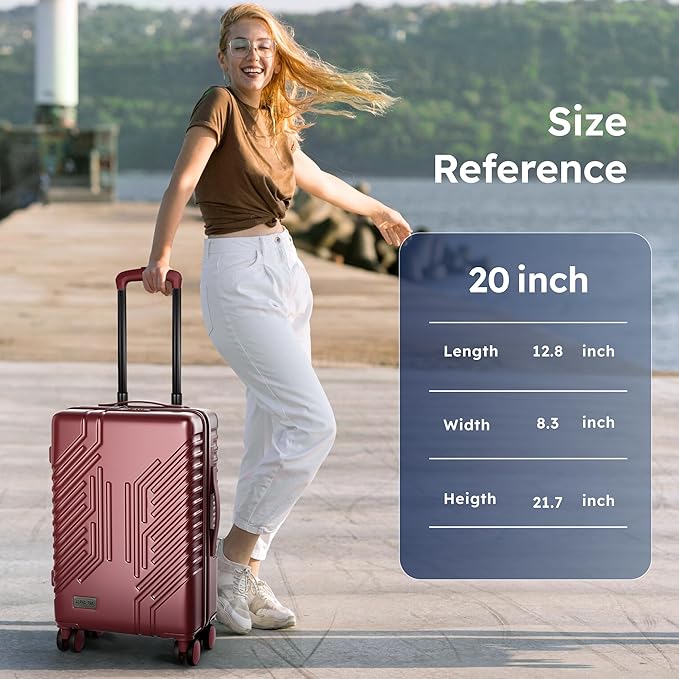ALPHA CAMP 20-inch Carry On Luggage Airline Approved - PC+ABS Lightweight Suitcase with Built-in TSA Lock,Hard-shell Durable Rolling Luggage with USB Port