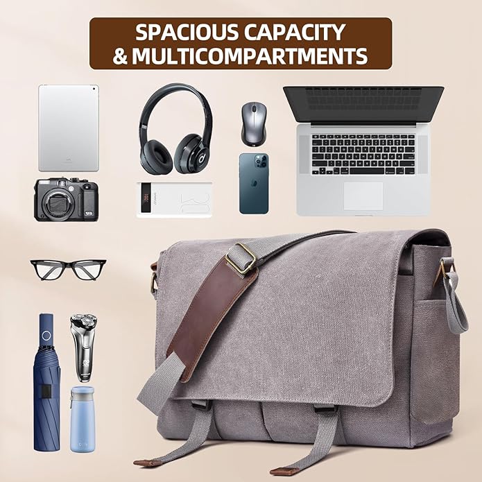 Messenger Bag for men Laptop Bag UnisexRetro Canvas Bag14-15.6 inches Casual single shoulder bag For Work College Travel
