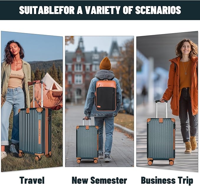 22x14x9 Airline Approved Vintage Style Carry On Luggage with Backpack Sets, ABS+PC Hardshell Small 20 inch Retro Suitcase with Protective Cover & Tag (Teal Blue, 20in/BP/TB)