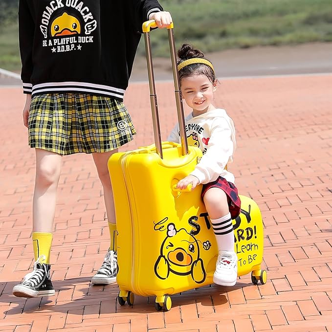 Kids' Lightweight Ride on Luggage with Spinner Wheels & Foldabe Design (Yellow Study, 20"+ Aged 1-3 Toddler),Birthday Gift