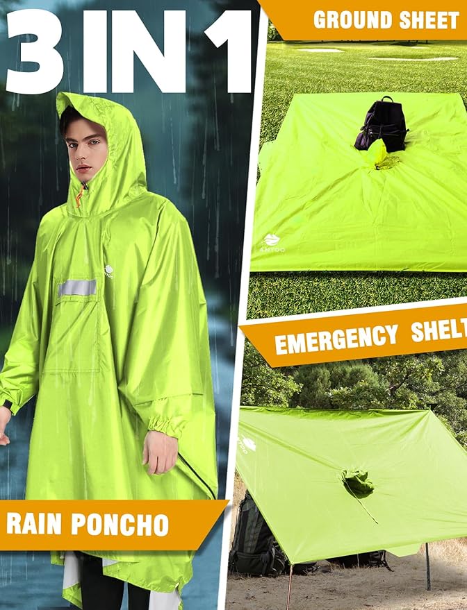 ANYOO Hooded Rain Poncho for Adults Waterproof Lightweight Rain Coat for Men Women Reusable Rain Jacket for Emergency Outdoor