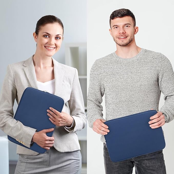 RAINYEAR 14 Inch Laptop Sleeve Protective Case Soft Fluffy Lining Padded Zipper Cover Carrying Bag with Accessories Pouch, Compatible with 14" Notebook Computer Chromebook (Navy Blue,Upgraded Version)