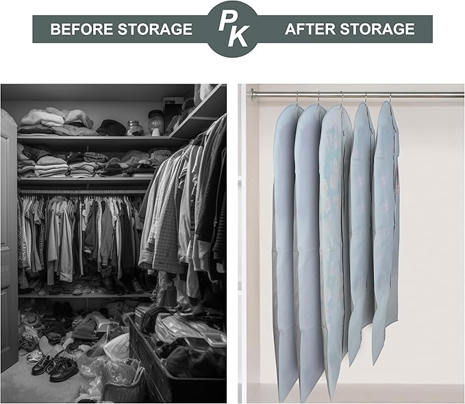 Garment Bags for Hanging Clothes Cover, Clear Window Suit Bags with Foldable Design for Closet Storage and Travel - 24" X 43"/ 4 Pack