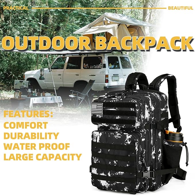 25L Tactical Backpack for Men and Women Military Backpack Small Assault Pack Molle Backpack Bug Out Bag Travel Rucksack Daypack (Black Lightning)
