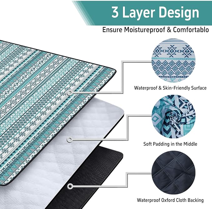 Extra Large Picnic Outdoor Blanket 80''x80'' Waterproof and Sandproof Picnic Mat for Beach Foldable Camping Accessories for Grass Lawn Park