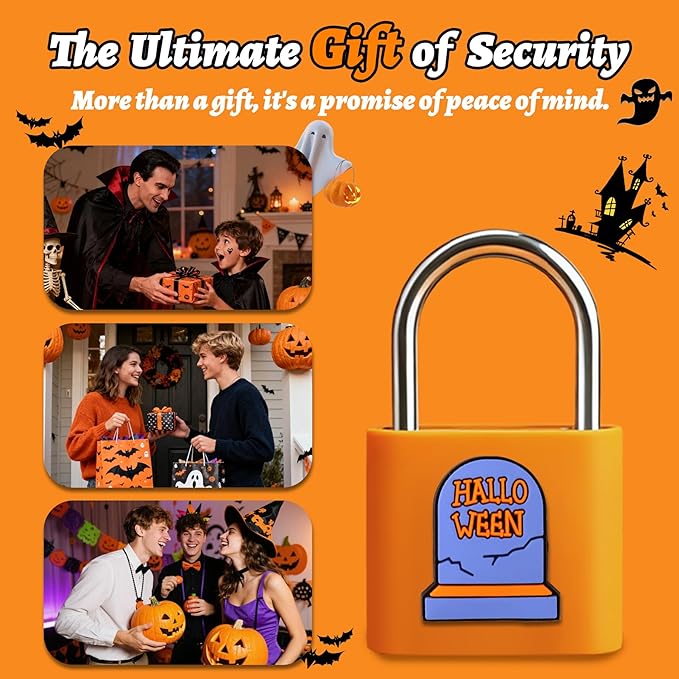 UMIKSMART Padlock, Keyless Fingerprint Padlock with USB Charging, Gym Lockers, School Lockers, Luggage, Storage Boxes, Cabinets, Backpack, Halloween Gifts (Pumpkin Glow Orange)