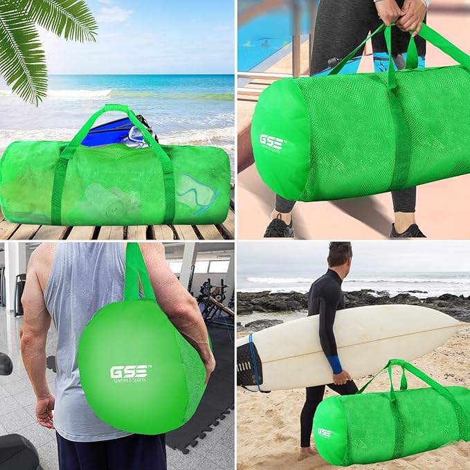 Green Heavy-Duty Large Mesh Sports Duffle Bag, Dry Bag, Diving Equipment Scuba Bag with Zipper. Great for Gym Workout, Sport Balls Storage, Scuba Gear, Snorkeling, Water Sports and Travel