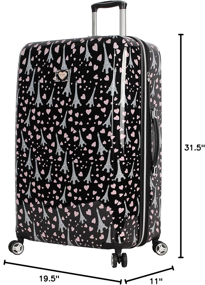 Betsey Johnson 30 Inch Checked Luggage Collection - Expandable Scratch Resistant (ABS + PC) Hardside Suitcase - Designer Lightweight Bag with 8-Rolling Spinner Wheels